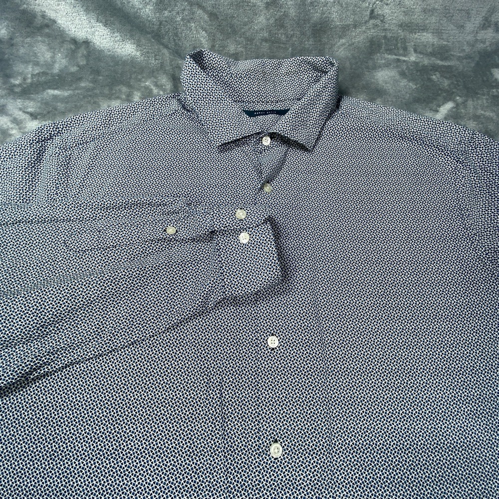 Perry Ellis Shirt Men 2XLT Button Up Purple Geometric Print Long Sleeve Stretch